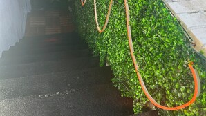 Un espace jardin agrémenté d’un élément aquatique, d’un mur en briques et d’un panneau indiquant : « Orange Oasis ».