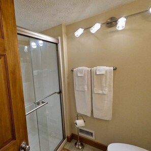 Deluxe Suite | Bathroom | Shower, hair dryer, towels, soap