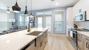 Fridge, dining tables