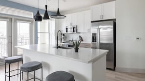 Fridge, dining tables