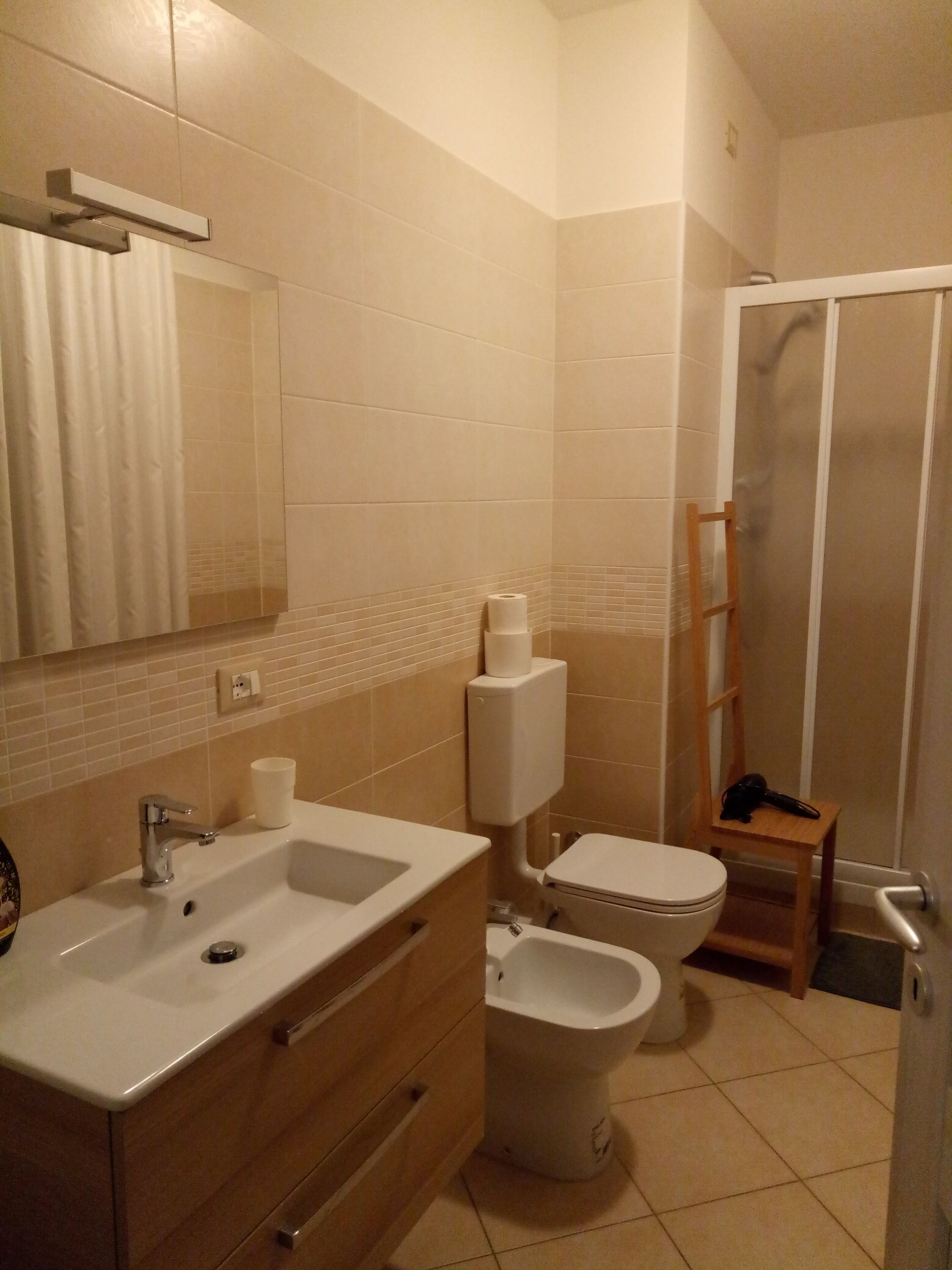 Ducha, secador de pelo, bidé y toallas