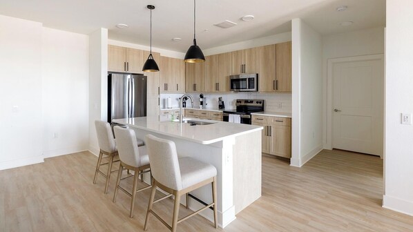 Fridge, dining tables