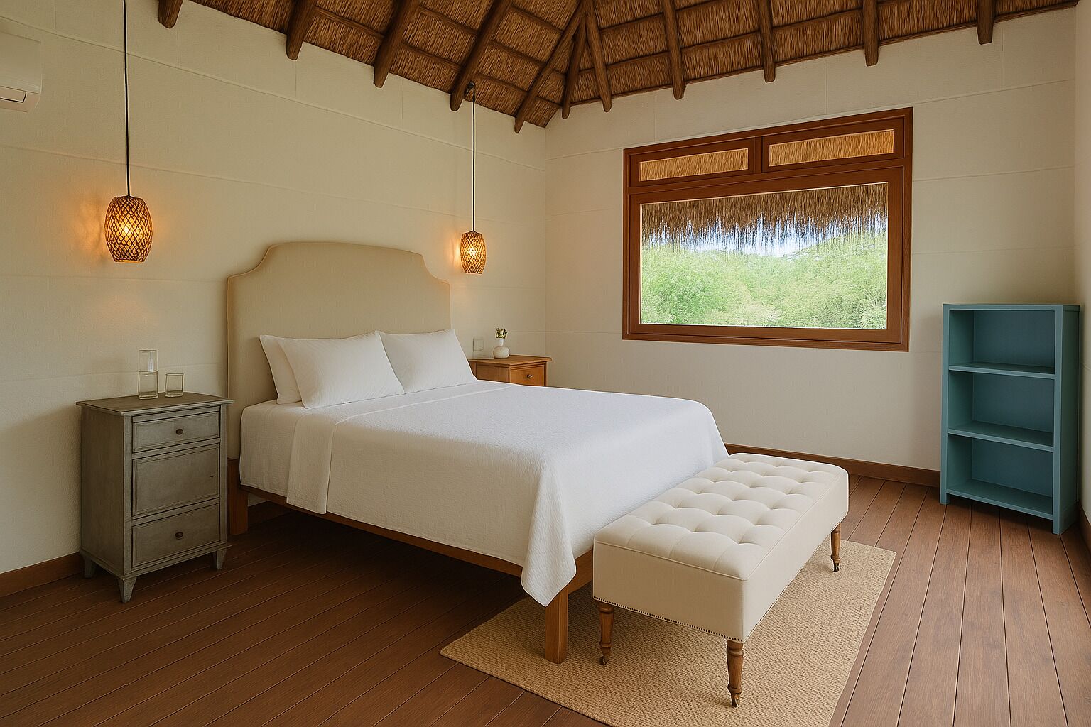 Deluxe-Ferienhütte, 1 Queen-Bett, Gartenblick | Hochwertige Bettwaren, individuell dekoriert, individuell eingerichtet