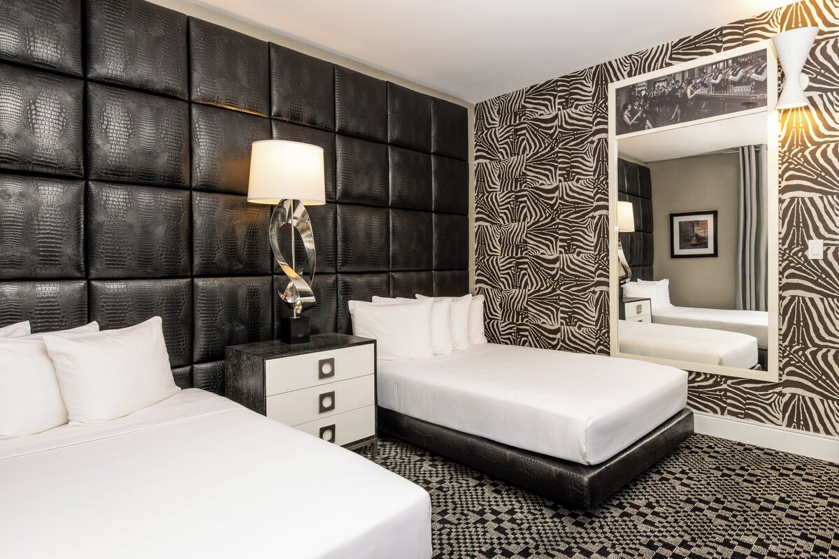 Double Room, 2 Double Beds, Roll-in Shower | Premium bedding, in-room safe, desk, laptop workspace