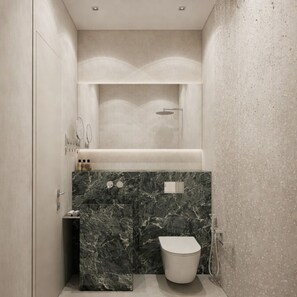 Comfort Double Room, City View | Bathroom | Hair dryer, slippers, towels, soap - Hotel Nare (Boppard)