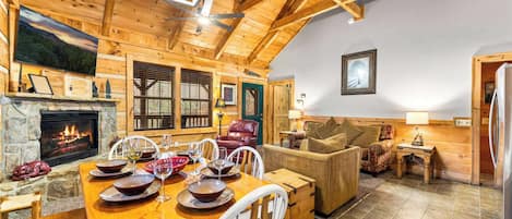 TV, fireplace, offices