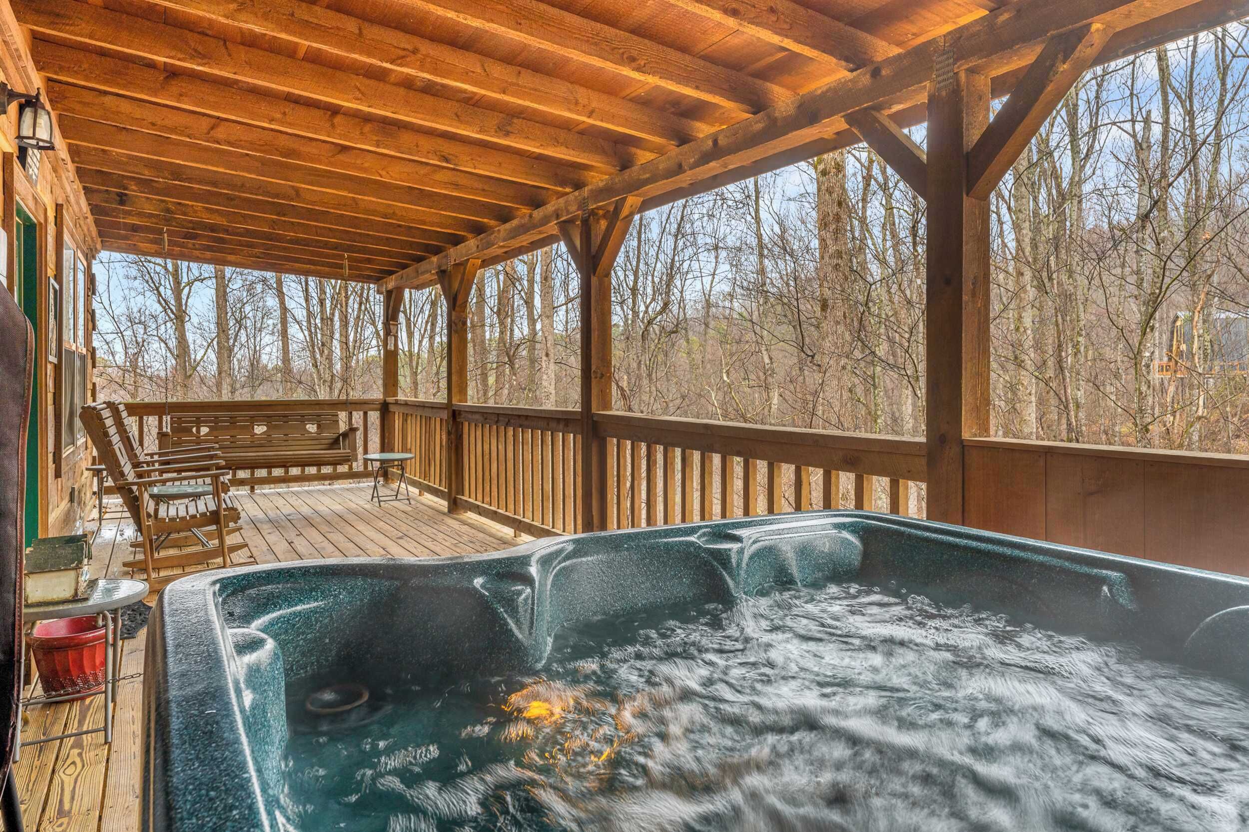 Unwind in the private on-deck hot tub while enjoying the fresh mountain air.