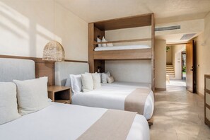 A hotel room with two beds, a wooden headboard, a woven light fixture, and a view of the outside. - Best value in Punta Mita! Fully Remodeled 3 bed Luxury Villa w/ Staff, Golf Cart (Punta Mita)