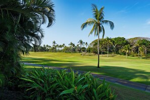 A golf course with a clear sky, palm trees, and a well-maintained lawn. - Best value in Punta Mita! Fully Remodeled 3 bed Luxury Villa w/ Staff, Golf Cart (Punta Mita)