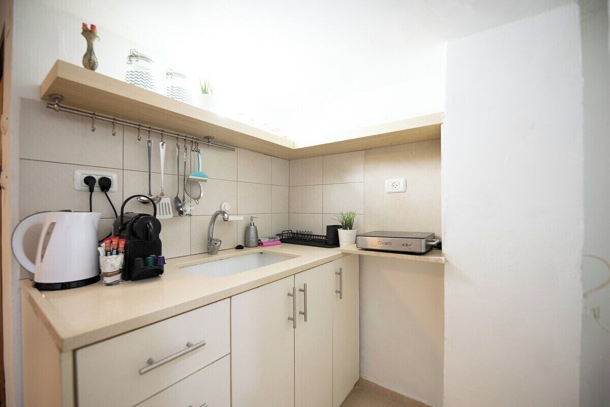 Fridge, microwave, dining tables