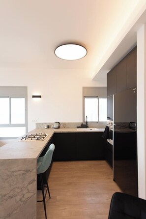 Fridge, microwave, oven, stovetop - PORT CITY - Beach Front Penthouse Bat Galim+MAMAD (Haifa)