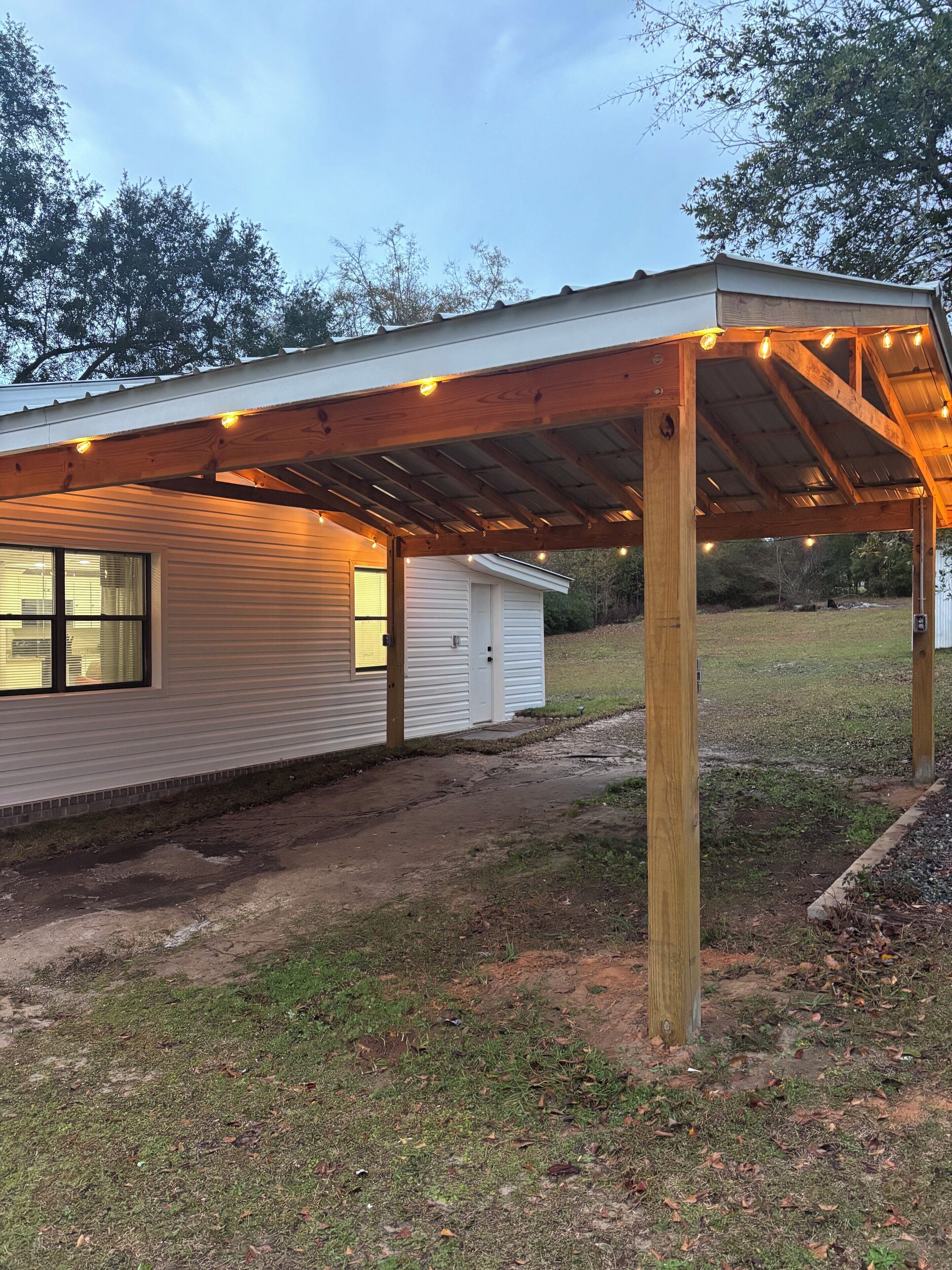 A single-story house with a covered patio area.