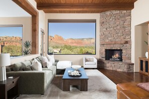 Télévision, cheminée, livres