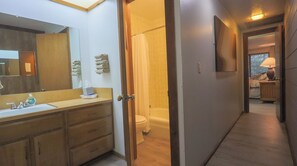 Shower, towels, soap, toilet paper