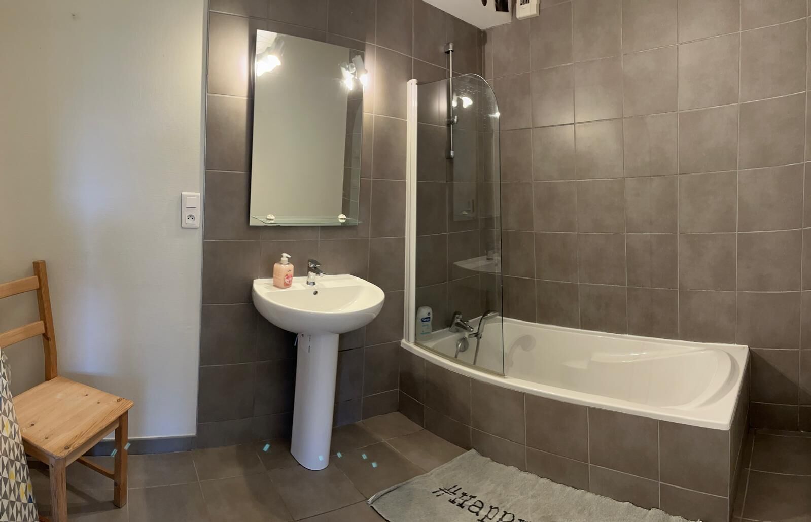 Hair dryer, soap, toilet paper