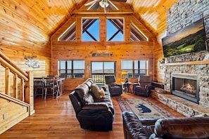 Smart TV, fireplace, table football - Majestic View Lodge | Luxury Cabin w/ Golf Simulator, Sauna, Hot Tub & Views (Sevierville)