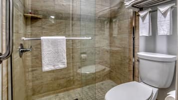 Combined shower/bathtub, free toiletries, hair dryer, towels