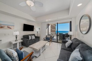 Apartment, Patio, Sea View | Living area | TV - Las Palomas 1BR 1BA Luxury Ocean View (Puerto Penasco)