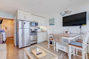 Fridge, microwave, oven, coffee/tea maker - Upgraded Beachfront Condo w/ Balcony & King Bed | Walk to Boardwalk (Daytona Beach)