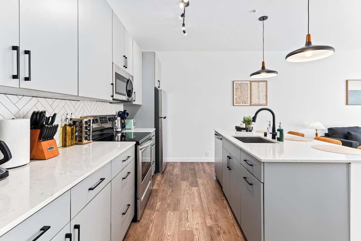 Kühlschrank, Mikrowelle, Herdplatte, Geschirrspüler