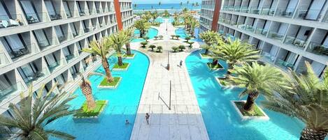 6 個室外泳池;免費小屋、泳池傘