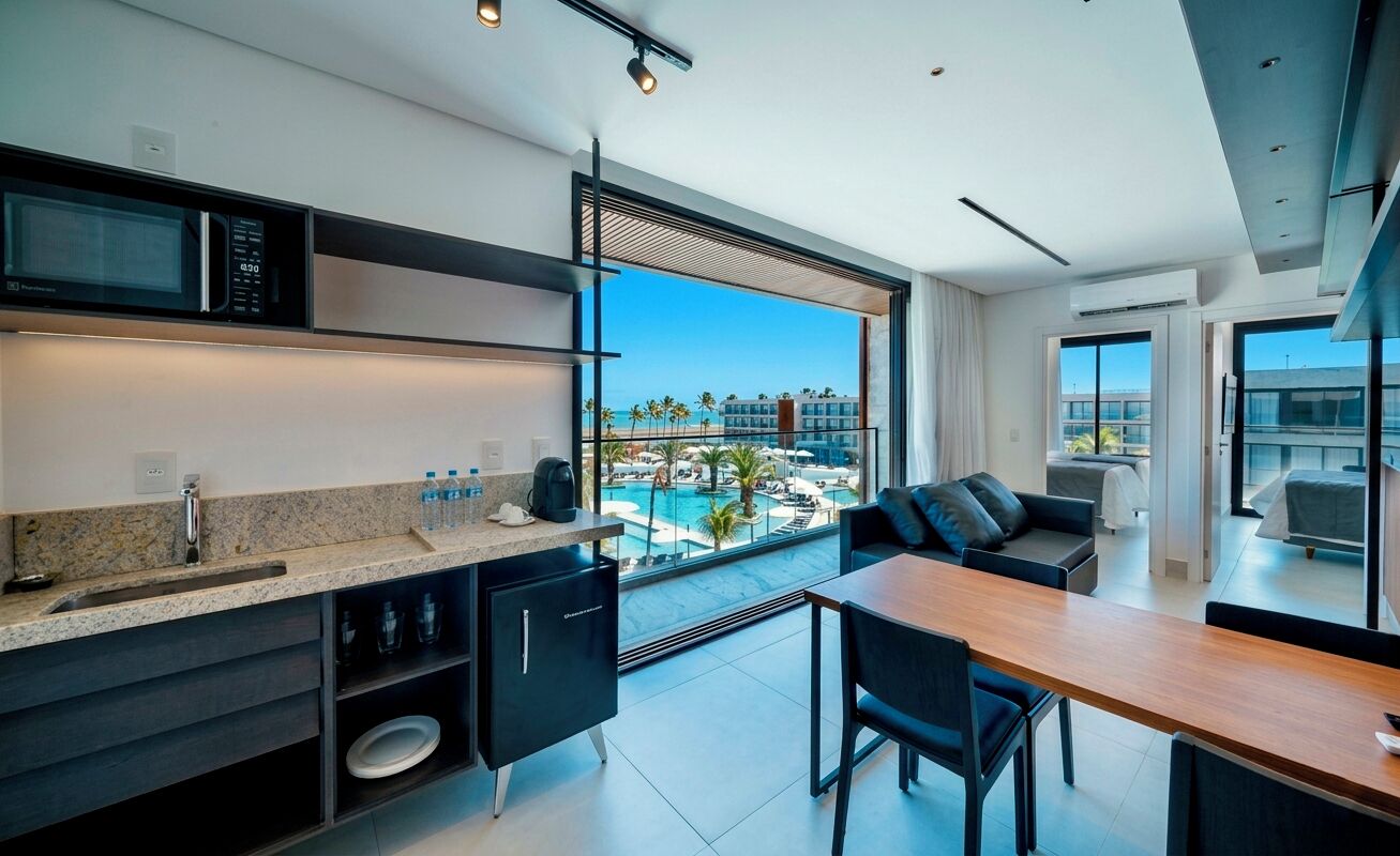 Apartamento superluxo, 2 quartos, frente para o mar | Living room | 40-inch Smart TV with digital channels, Netflix, Hulu