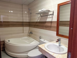 Standard Double Room, City View | Bathroom | Combined shower/bathtub, free toiletries, hair dryer, slippers