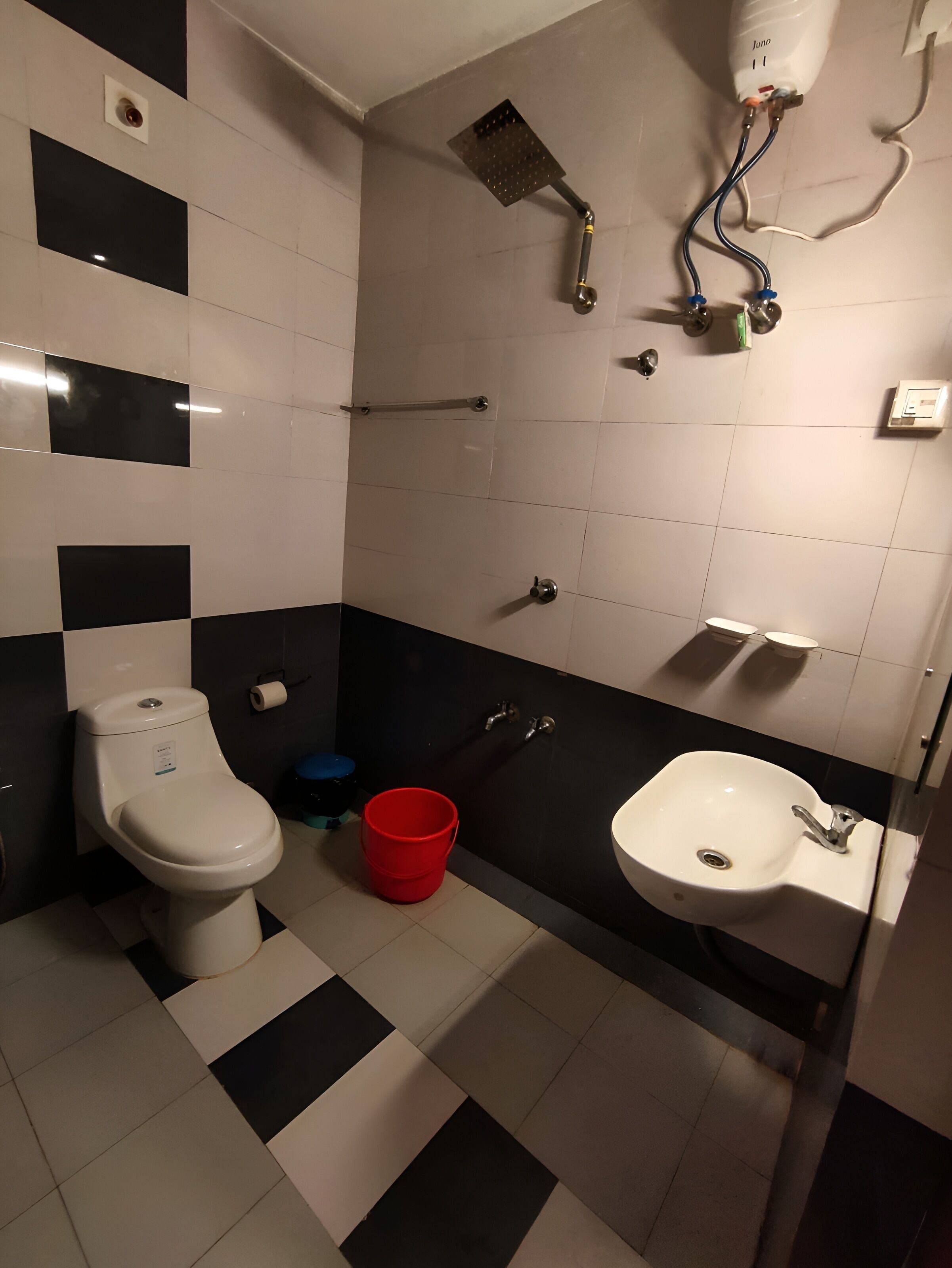 Shower, towels, soap, toilet paper