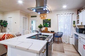 Fridge, microwave, dishwasher, coffee/tea maker - Two Master Suites, Covered Deck & One Block Walk to Beach - Get Your Toes in the Sand in Minutes! (Folly Beach)