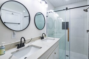 Shower, hair dryer, soap, shampoo - Two Master Suites, Covered Deck & One Block Walk to Beach - Get Your Toes in the Sand in Minutes! (Folly Beach)