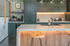 Fridge, microwave, oven, stovetop - Mabel’s Lookout | Sauna, Bath & Channel Views (North Bruny)