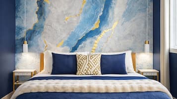 1 bedroom, desk, iron/ironing board, travel crib