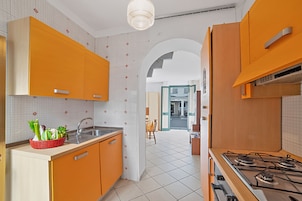 Family Apartment, Multiple Bedrooms (SeaEscape San Foca near the beach) | Private kitchen | Fridge, microwave, oven, stovetop