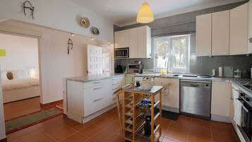 Fridge, microwave, dishwasher, coffee/tea maker