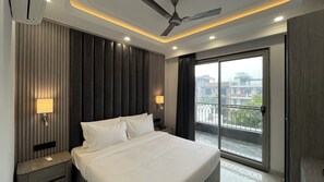 Minibar, in-room safe, desk, laptop workspace - Saltstayz Residences Sector 45 (Haryana)