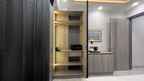 Minibar, in-room safe, desk, laptop workspace - Saltstayz Residences Sector 45 (Haryana)