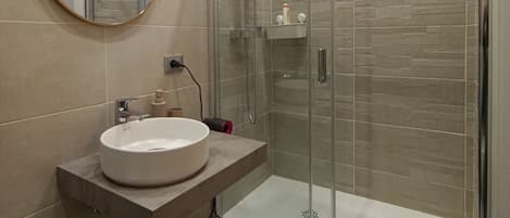 Regadera, secadora de cabello, bidet, toallas