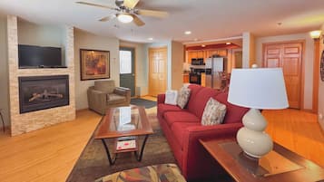 TV, fireplace, offices