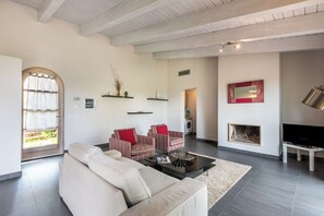   テレビ、暖炉