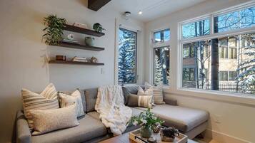 Televisión, chimenea, estéreo, oficina