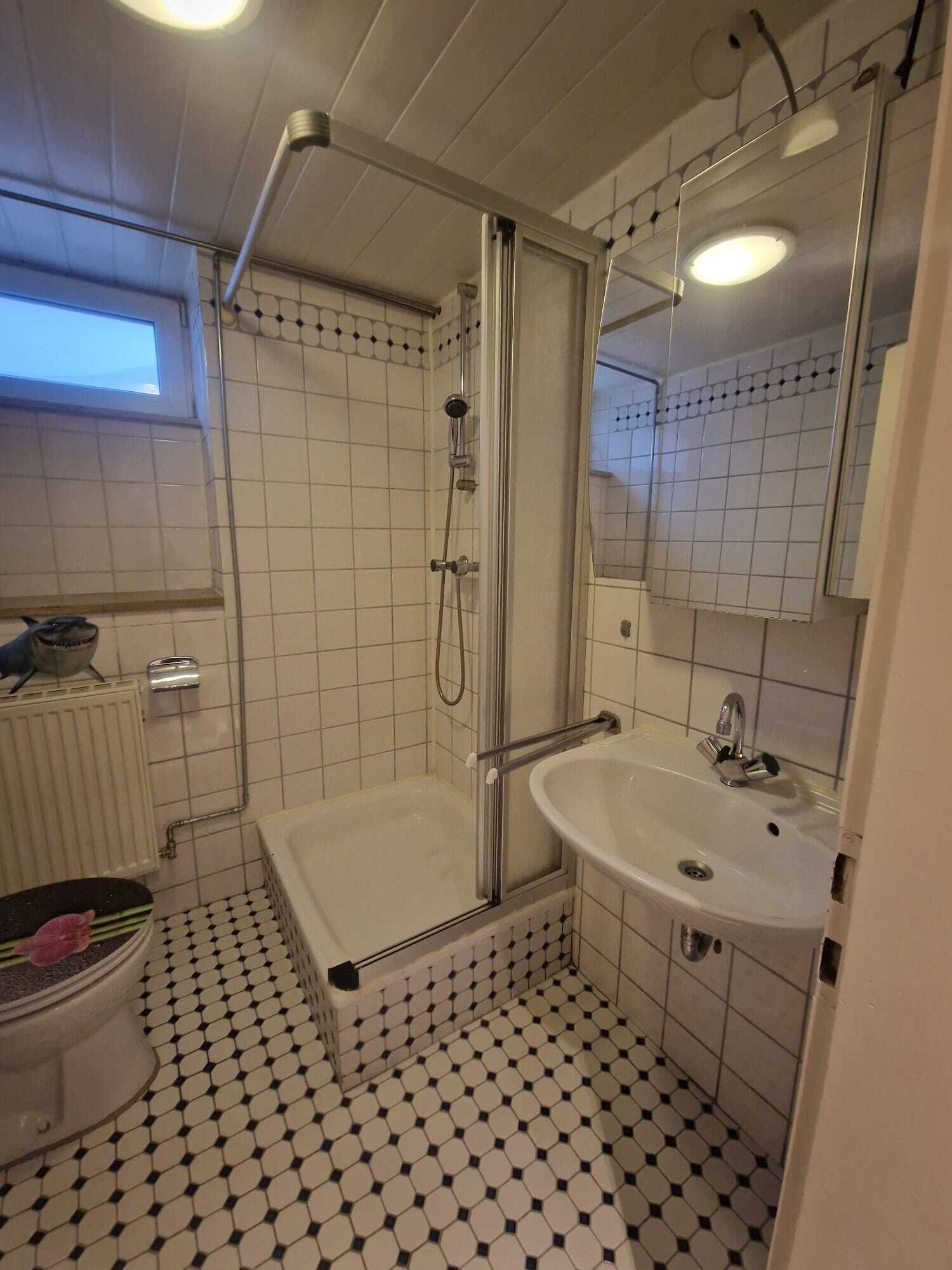 Dusj, håndklær, såpe og toalettpapir