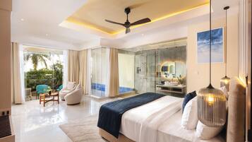 Deluxe Premier Plunge Pool Room | Bettwäsche aus ägyptischer Baumwolle, hochwertige Bettwaren