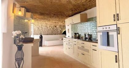 Cave with heated indoor pool and garden