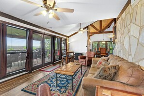 TV - Clutter Falls Retreat with Two Homes, Hot Tubs & Guadalupe River Views (New Braunfels)