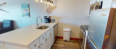 Fridge, microwave, oven, dishwasher