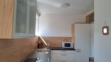 Frigorífico, microondas, horno y placa de cocina