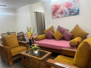 Family Apartment, 2 Bedrooms, Non Smoking, Balcony | Living area | 42-inch Smart TV with digital channels - Premium 2BHK• Clean & Central • Walk to IT Hub (Hyderabad)