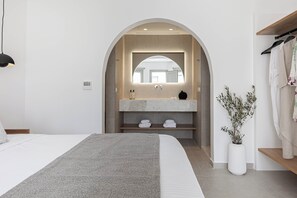 Junior Suite, Balcony, Resort View | Bathroom | Shower, hair dryer, slippers, towels - Filomare Suites (Santorini)