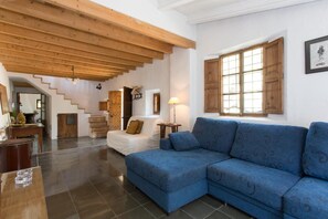 TV, fireplace - Villa 'Sóller Villa es Coco' with Views, Private Terrace, and Wi-Fi (Illes Balears)