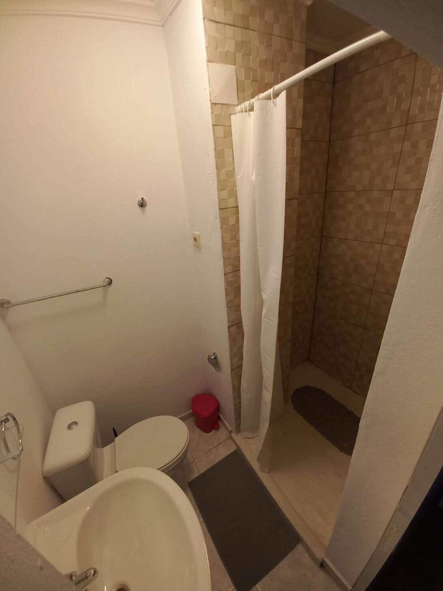 Chuveiro, secador de cabelo, toalhas de banho 